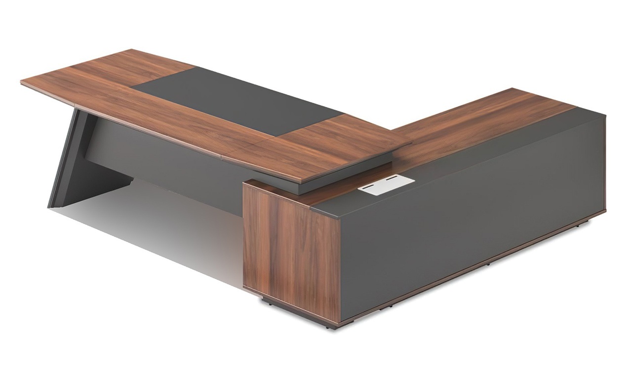 ‘Maxima’ 8.5 Ft. Desk With Slanted Leg in FIelix Walnut & Leather